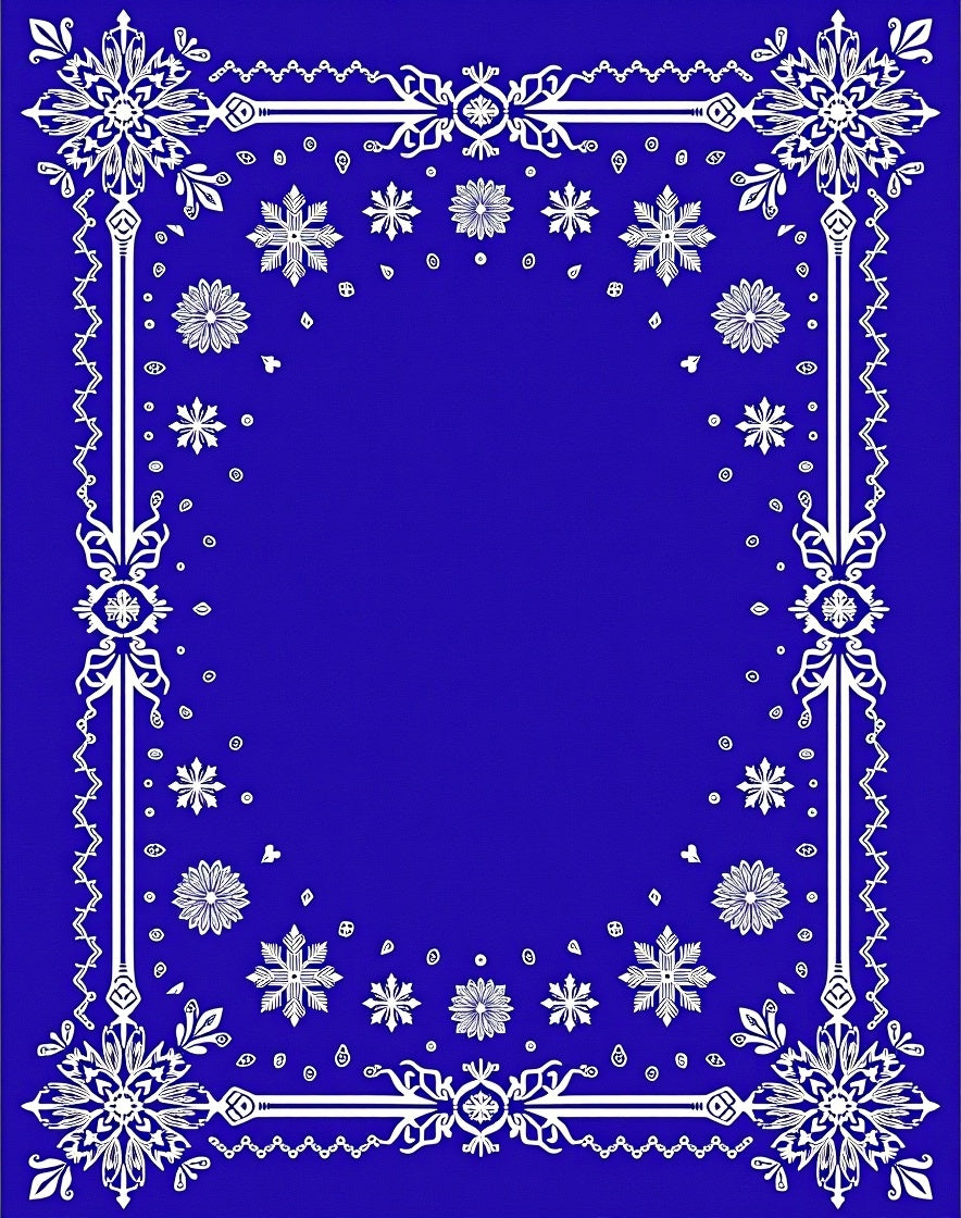 Royal Blue Snowflakes Medallion Frame Rug