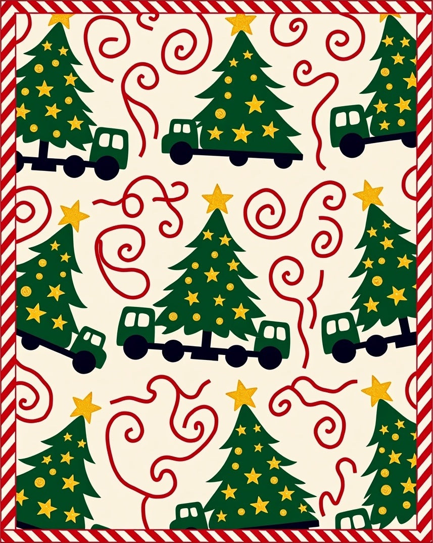 Vintage Green Truck Christmas Tree Rug