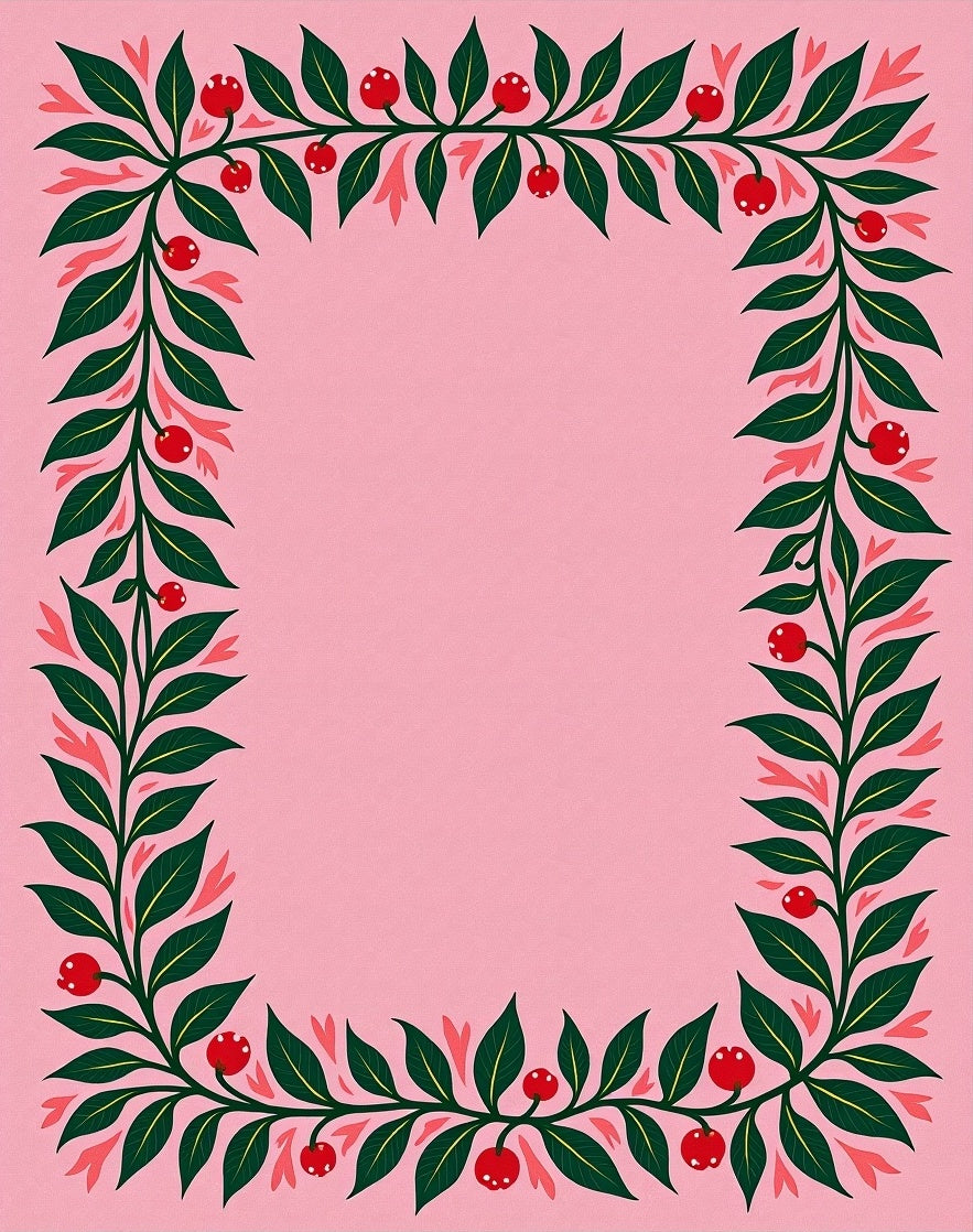 Pink Berry Branch Border Rug