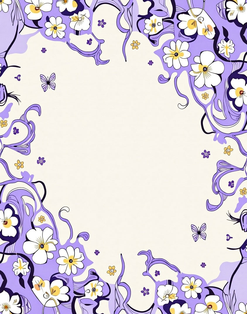 Whimsical Purple Floral Butterfly Meadow Rug