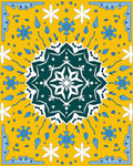 Yellow Teal Starburst Snowflake Medallion Rug