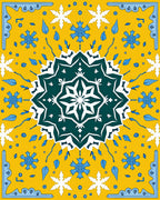 Yellow Teal Starburst Snowflake Medallion Rug