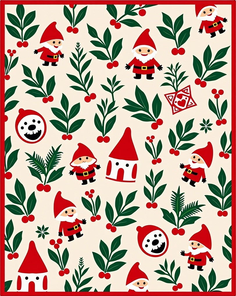 Whimsical Red Gnome Berry Garland Rug