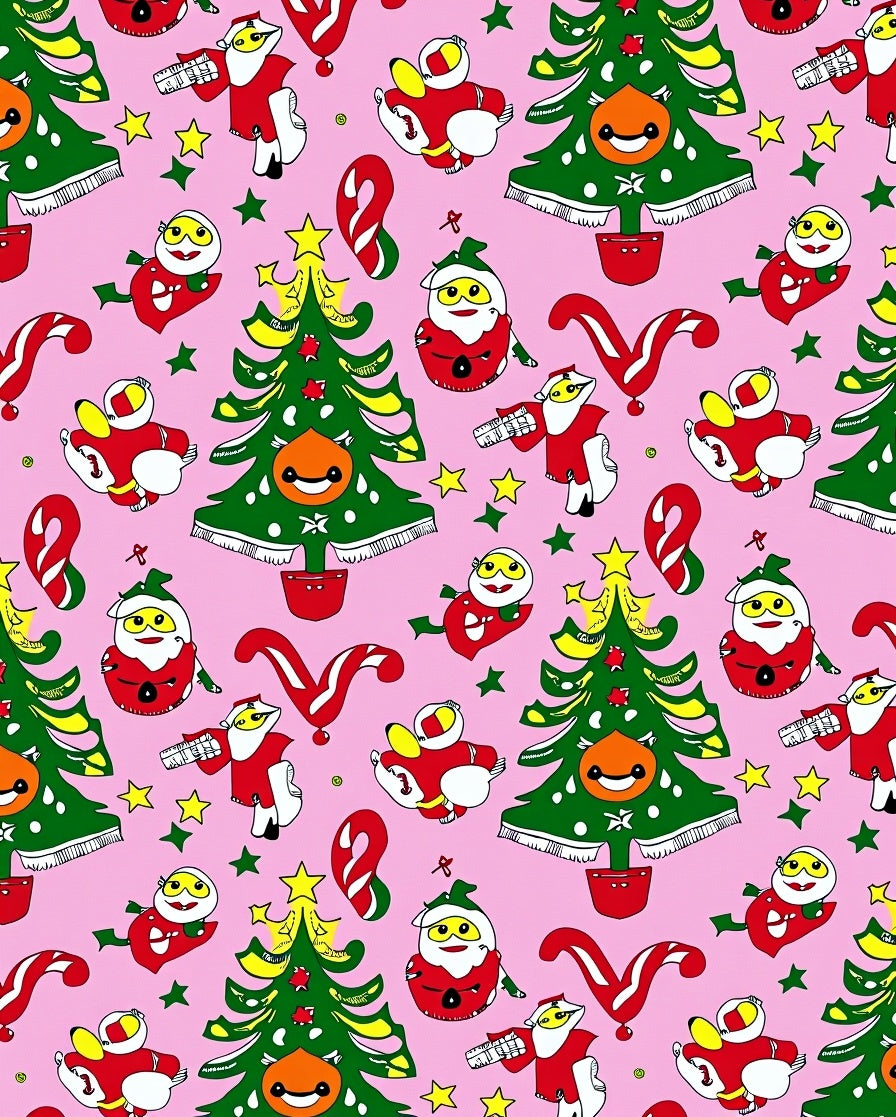 Whimsical Christmas Trees Santas Rug
