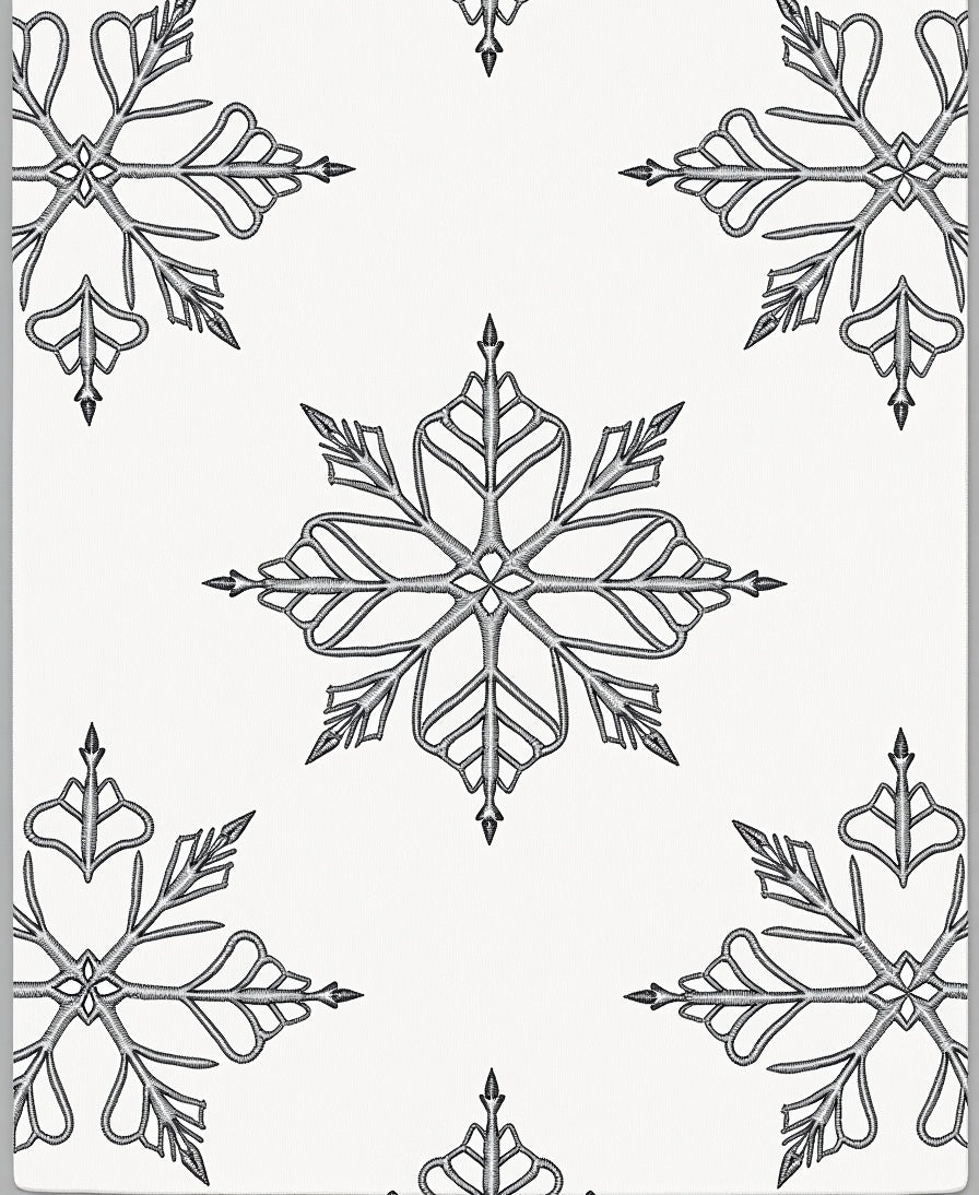 Winter Snowflake Embroidered Black White Rug