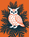 Whimsical Orange Polka Dot Owl Foliage Rug