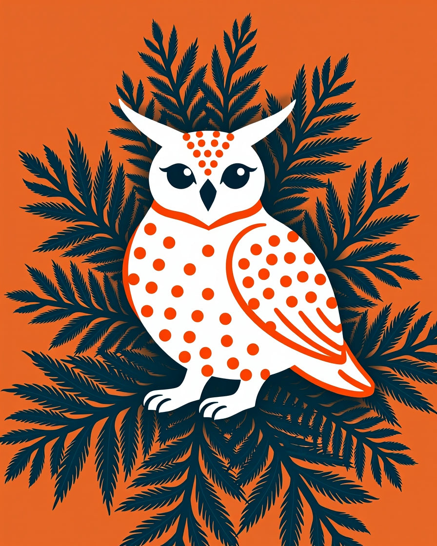 Whimsical Orange Polka Dot Owl Foliage Rug