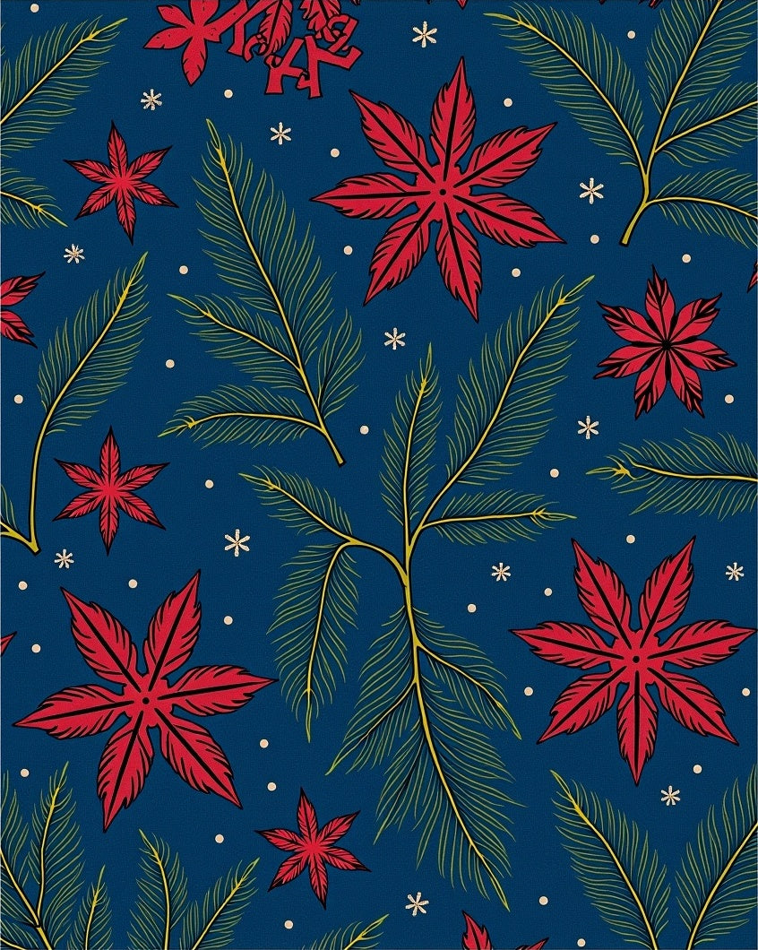 Red Starry Winter Poinsettia Garland Rug