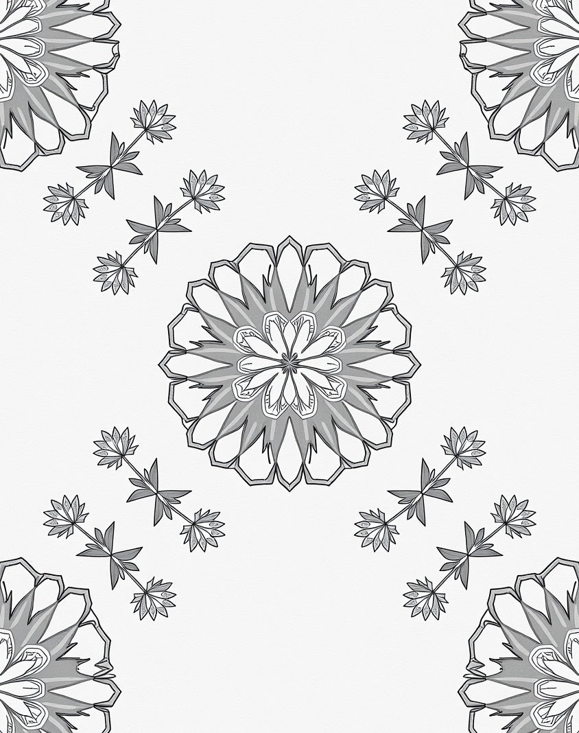 Monochromatic Floral Medallion Branch Rug