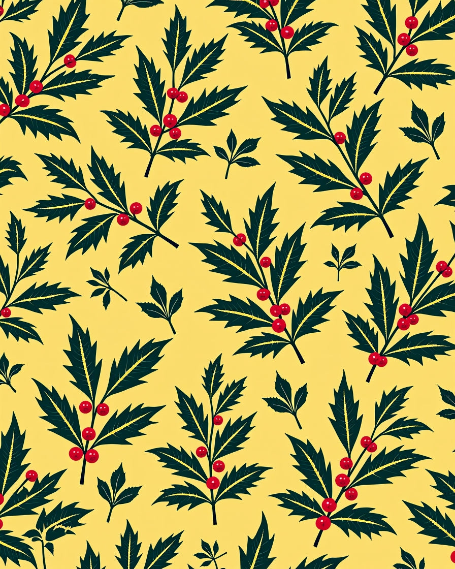Deep Green Holly Berry Garland Rug