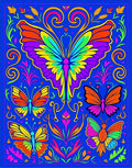 Vibrant Rainbow Butterfly Garden Medley Rug