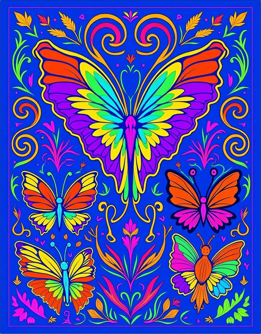 Vibrant Rainbow Butterfly Garden Medley Rug