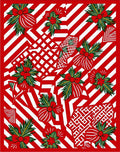 Red White Striped Festive Floral Collage Rug