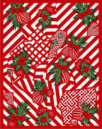 Red White Striped Festive Floral Collage Rug
