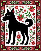 Black Dog Floral Border Accent Rug
