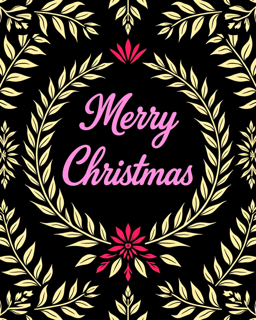 Pink Merry Christmas Laurel Wreath Rug