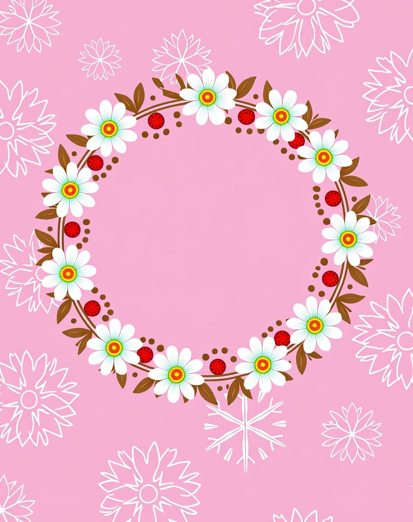 Pink Wreath White Floral Red Berries Rug