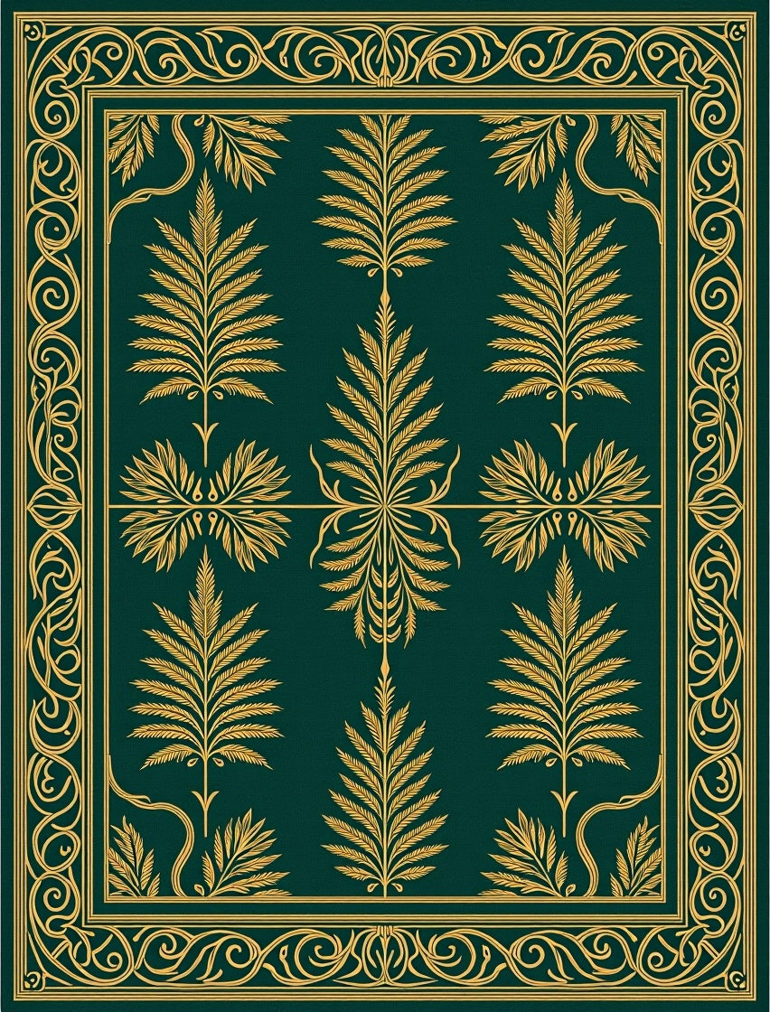Emerald Green Gold Leaf Border Rug