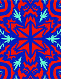 Bold Red Blue Starburst Foliage Rug