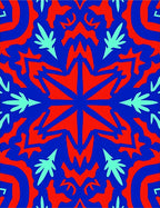 Bold Red Blue Starburst Foliage Rug