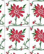Red Floral Vine Tile Rug