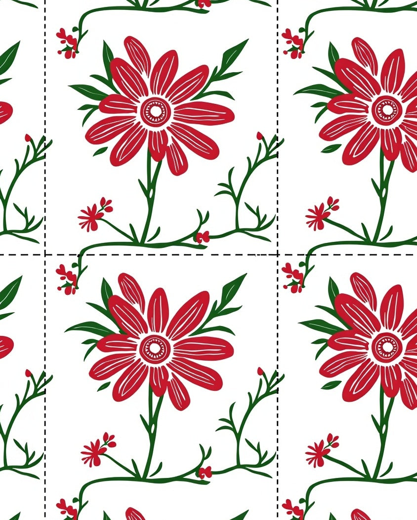 Red Floral Vine Tile Rug