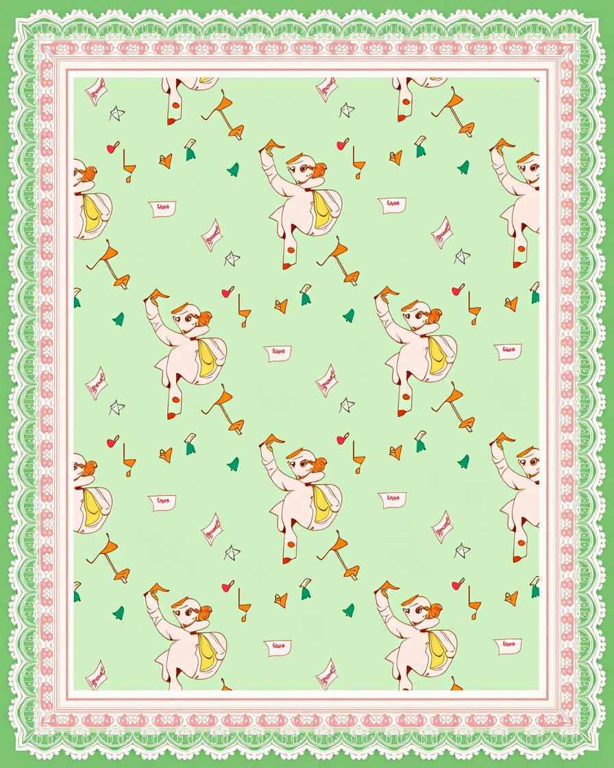 Light Green Whimsical Character Repeat Rug
