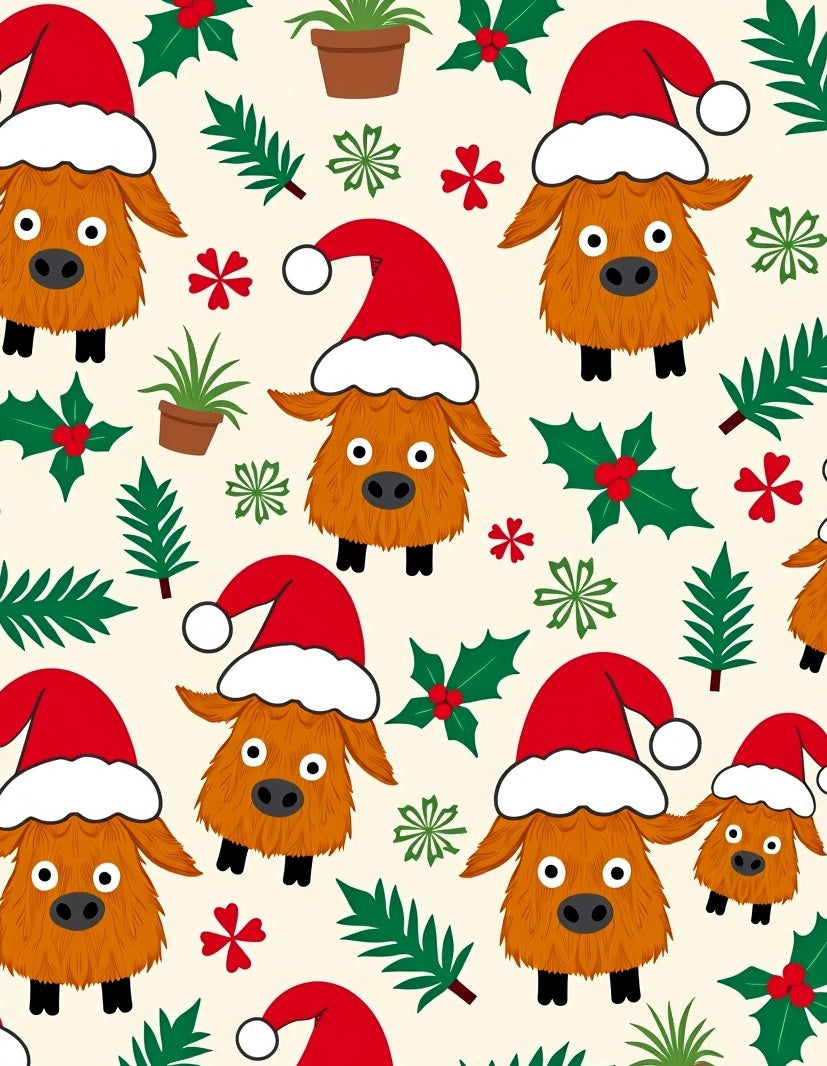 Christmas Highland Cow Holiday Holly Rug