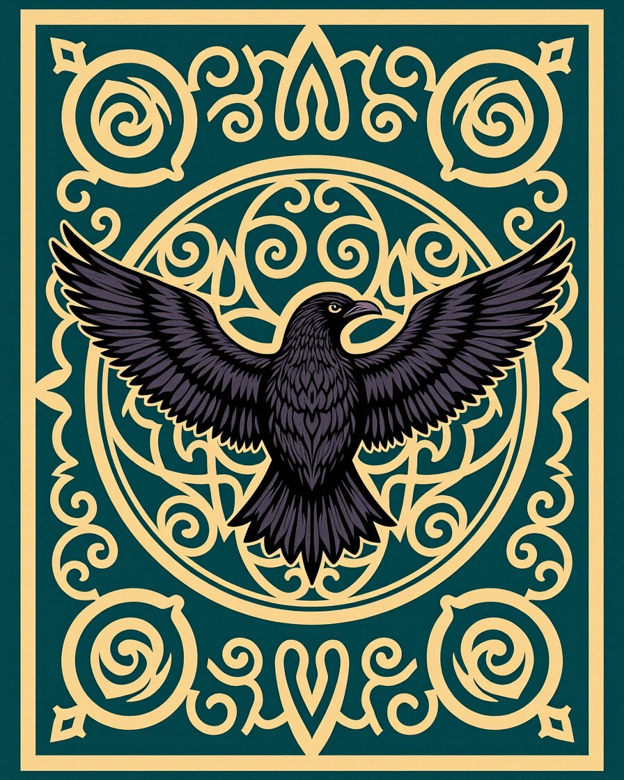 Dark Raven Golden Swirl Teal Rug