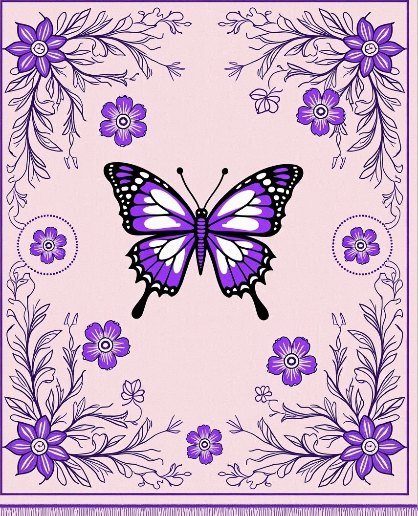 Purple Butterfly Floral Sprigs Rug