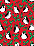 Cute Penguin Holly Holiday Red Rug