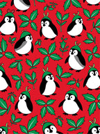 Cute Penguin Holly Holiday Red Rug