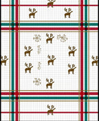 Red Green Gold Plaid Reindeer Collage Rug