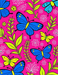 Vibrant Butterflies and Foliage on Pink Rug