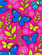 Vibrant Butterflies and Foliage on Pink Rug