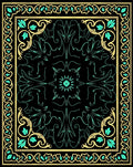 Black Teal Golden Ornate Floral Rug