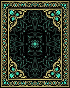 Black Teal Golden Ornate Floral Rug
