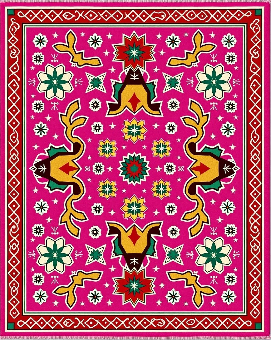Vibrant Pink Floral Medallion Rug