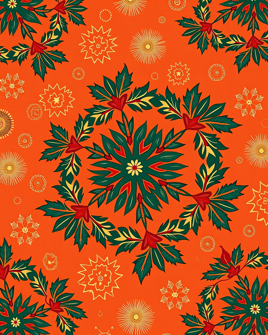 Bold Crimson Green Floral Mandala Rug