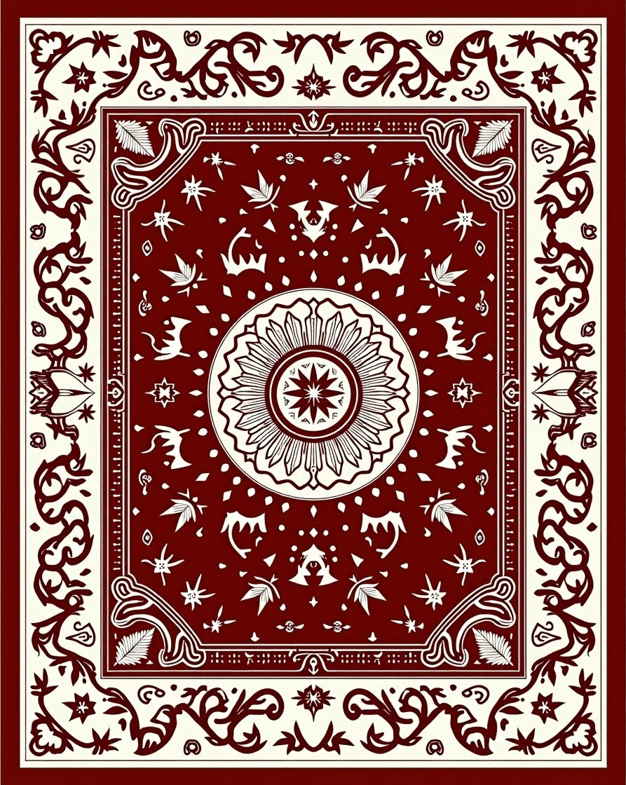 Crimson Ivory Medallion Floral Border Rug