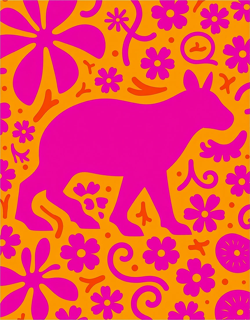 Vibrant Pink Llama Floral Whimsical Rug