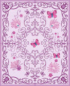 Vibrant Pink Butterfly Floral Swirls Rug