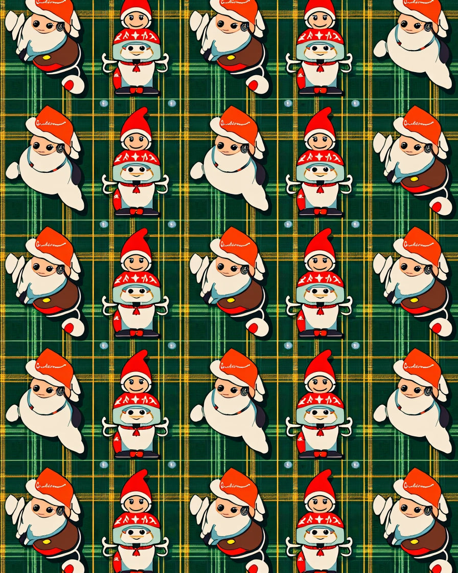 Whimsical Christmas Characters Plaid Background Rug