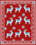 Red White Blue Reindeer Snowflake Border Rug