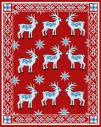 Red White Blue Reindeer Snowflake Border Rug