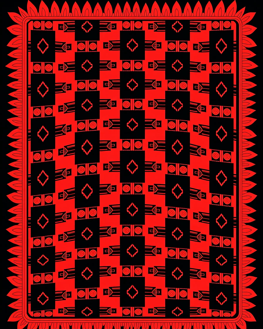 Bold Red Geometric Diamond Lattice Rug
