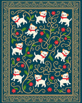 Whimsical White Puppies Red Flowers Trail Rug
