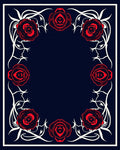 Deep Indigo Red Rose Vine Frame Rug