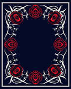 Deep Indigo Red Rose Vine Frame Rug