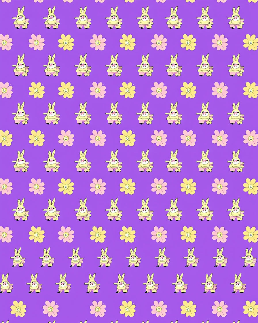 Playful Purple Bunny Flower Field Rug